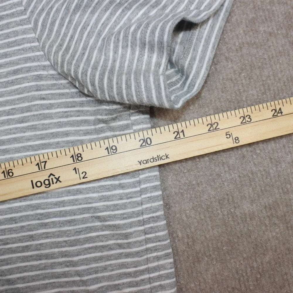 J.Crew Mens Slub Cotton Polo Shirt Grey White Striped Pocket Size L Short Sleeve